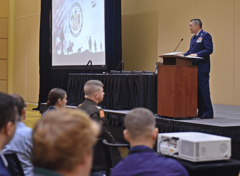 Maj. Gen. Paul Knapp gave a welcome speech during the Cybersecurity Summit. Courtesy: WEM Staff